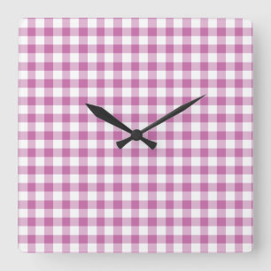 Moderne rosa Gingham-Muster Quadratische Wanduhr