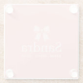 Moderne rosa Gingham-Schleifen-Name-Zitat Glasuntersetzer (Rückseite)