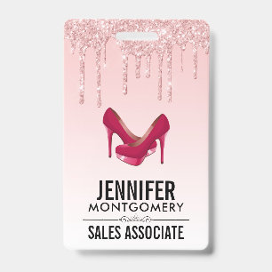 Moderne rosa Glittertropfen & High Heels Ausweis