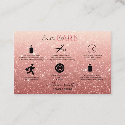 Moderne rosa Glitzer Candle Care Visitenkarte (Vorderseite)