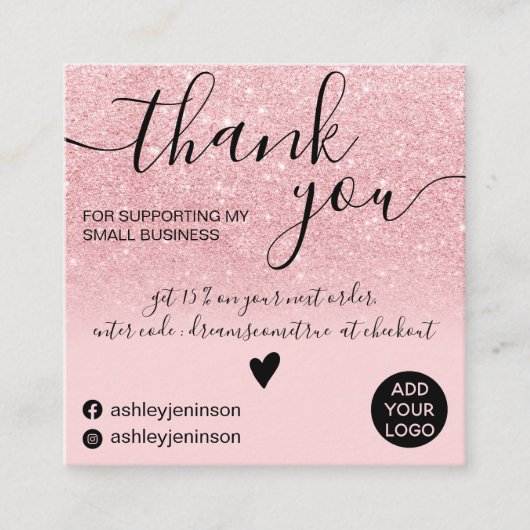 Moderne rosa Glitzer Glitzern Chic Order Vielen Da Quadratische Visitenkarte (Vorderseite)