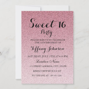 Moderne Rosa Glitzer Imitate Ombre Sweet 16 Einlad Einladung