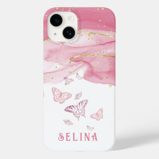 Moderne rosa Glitzer mit Monogramm Case-Mate iPhone 14 Hülle