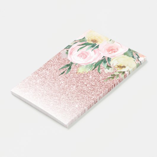 Moderne rosa Glitzer & Pasta Blume Sparkle Geschen Post-it Klebezettel (angewinkelt)