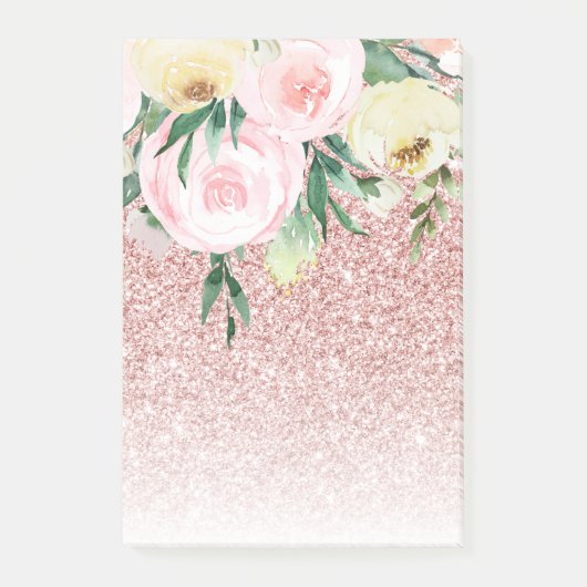 Moderne rosa Glitzer & Pasta Blume Sparkle Geschen Post-it Klebezettel (Vorderseite)