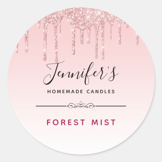 Moderne rosa Glitzer Tropfen Extravagant Kerze / S Runder Aufkleber (Vorderseite)