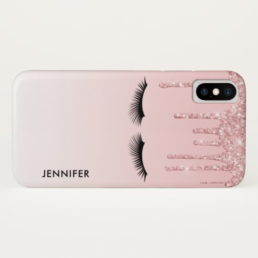 Moderne rosa Glitzer Tropfen & Eyelashes Case-Mate iPhone Hülle (Rückseite (Horizontal))
