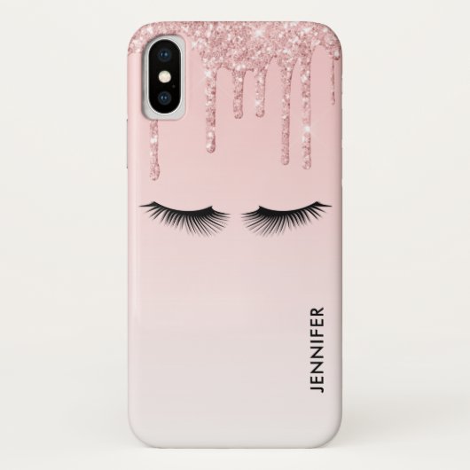 Moderne rosa Glitzer Tropfen & Eyelashes Case-Mate iPhone Hülle (Rückseite)