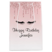 Moderne Rosa Glitzer Tropfen & Eyelashes Mittlere Geschenktüte (Vorderseite)