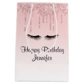 Moderne Rosa Glitzer Tropfen & Eyelashes Mittlere Geschenktüte (Rückseite)