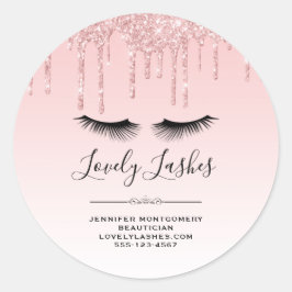 Moderne Rosa Glitzer Tropfen & Eyelashes Runder Aufkleber