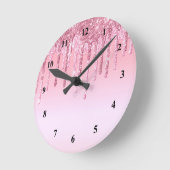 Moderne rosa Glitzer Tropfen Graphic Runde Wanduhr (Winkel)