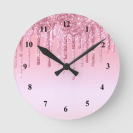 Moderne rosa Glitzer Tropfen Graphic Runde Wanduhr