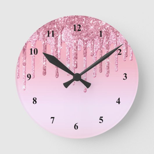 Moderne rosa Glitzer Tropfen Graphic Runde Wanduhr (Vorderseite)
