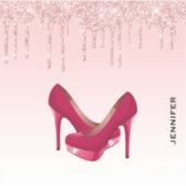 Moderne rosa Glitzer-Tropfen & High Heels Aufkleber (Vorderseite)