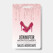 Moderne rosa Glitzer-Tropfen & High Heels Ausweis (Rückseite)