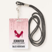 Moderne rosa Glitzer-Tropfen & High Heels Ausweis (Rückseite mit Schlüsselband)