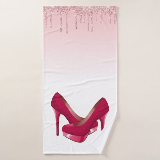 Moderne rosa Glitzer-Tropfen & High Heels Badhandtuch Set (Badehandtuch)