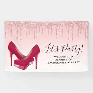 Moderne rosa Glitzer-Tropfen & High Heels Banner