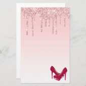 Moderne rosa Glitzer-Tropfen & High Heels Briefpapier (Vorne/Hinten)