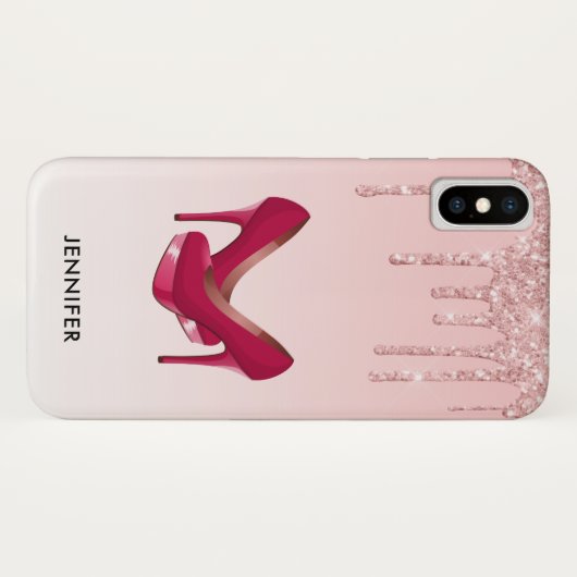 Moderne rosa Glitzer-Tropfen & High Heels Case-Mate iPhone Hülle (Rückseite (Horizontal))