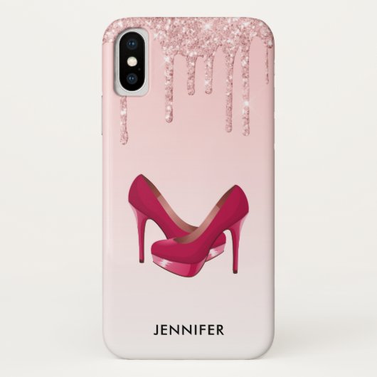 Moderne rosa Glitzer-Tropfen & High Heels Case-Mate iPhone Hülle (Rückseite)