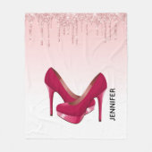 Moderne rosa Glitzer-Tropfen & High Heels Fleecedecke (Vorderseite)