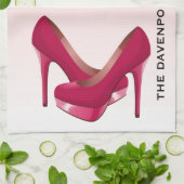 Moderne rosa Glitzer-Tropfen & High Heels Geschirrtuch (Gefaltet)