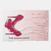 Moderne rosa Glitzer-Tropfen & High Heels Geschirrtuch (Horizontal)