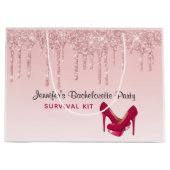 Moderne rosa Glitzer-Tropfen & High Heels Große Geschenktüte (Vorderseite)