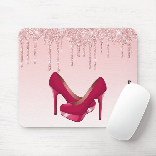 Moderne rosa Glitzer-Tropfen & High Heels Mousepad (Mit Mouse)