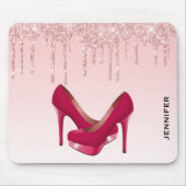Moderne rosa Glitzer-Tropfen & High Heels Mousepad (Vorne)