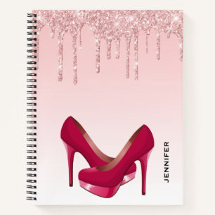 Moderne rosa Glitzer-Tropfen & High Heels Notizblock