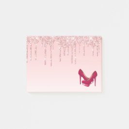 Moderne rosa Glitzer-Tropfen & High Heels Post-it Klebezettel