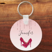 Moderne rosa Glitzer-Tropfen & High Heels Schlüsselanhänger (Rückseite)