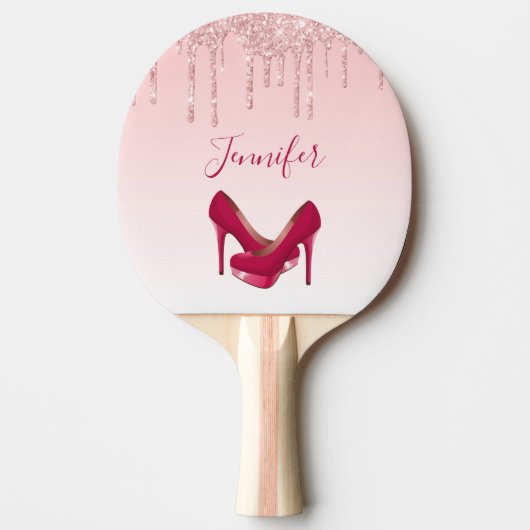 Moderne rosa Glitzer-Tropfen & High Heels Tischtennis Schläger (Vorderseite)