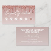 Moderne Rosa Glitzer Tropfen Salon 6 Punch Treuekarte (Vorne/Hinten)