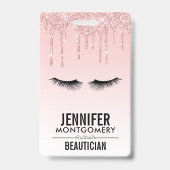 Moderne rosa Glitzer Tropfen und Black Eyelashes Ausweis (Rückseite)