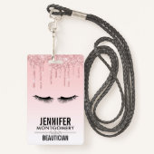 Moderne rosa Glitzer Tropfen und Black Eyelashes Ausweis (Rückseite mit Schlüsselband)