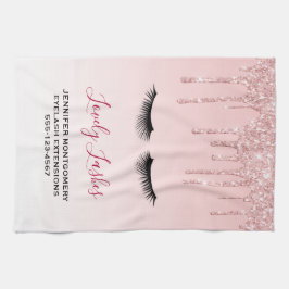 Moderne rosa Glitzer Tropfen und Black Eyelashes B Geschirrtuch