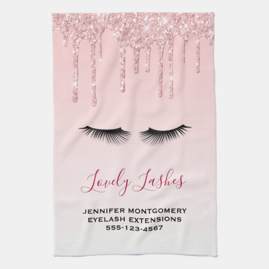 Moderne rosa Glitzer Tropfen und Black Eyelashes B Geschirrtuch (Vertikal)