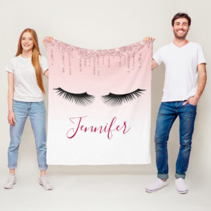 Moderne rosa Glitzer Tropfen und Black Eyelashes Fleecedecke