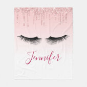 Moderne rosa Glitzer Tropfen und Black Eyelashes Fleecedecke (Vorderseite)