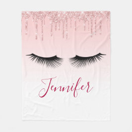 Moderne rosa Glitzer Tropfen und Black Eyelashes Fleecedecke