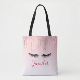 Moderne rosa Glitzer Tropfen und Black Eyelashes Tasche