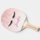 Moderne rosa Glitzer Tropfen und Black Eyelashes Tischtennis Schläger (Seitenansicht)