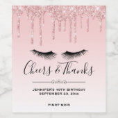 Moderne rosa Glitzer Tropfen und Black Eyelashes Weinetikett (Einzelnes Label)
