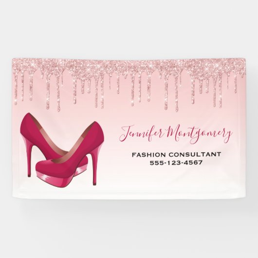 Moderne rosa Glitzer-Tropfen und High Heels Busine Banner (Horizontal)