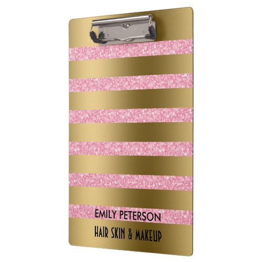 Moderne rosa Glitzer und goldene Streifen Klemmbrett (Links)