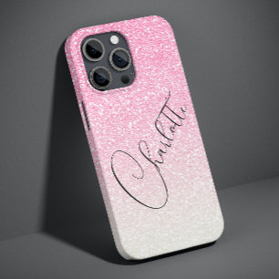 Moderne rosa glitzernde feminine personalisierte N Case-Mate iPhone 14 Pro Max Hülle